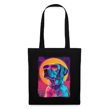 Retro 80s Neon Pink Purple Cool Dog Animal Sunset - Tote Bag - black - Front