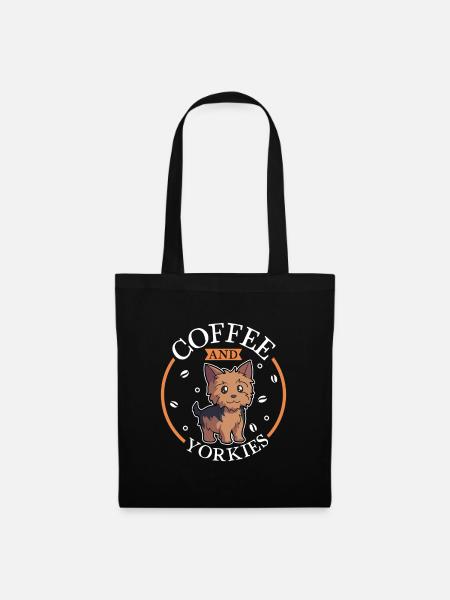 Kaffee und Yorkshire Terrier - Stoffbeutel - Schwarz