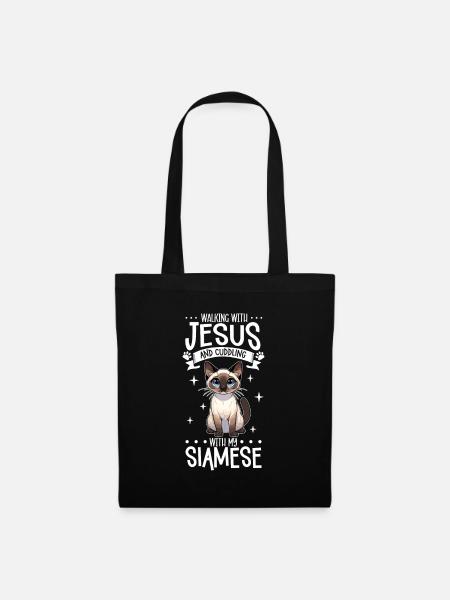 Jesus und meine Siamkatze - Stoffbeutel - Schwarz