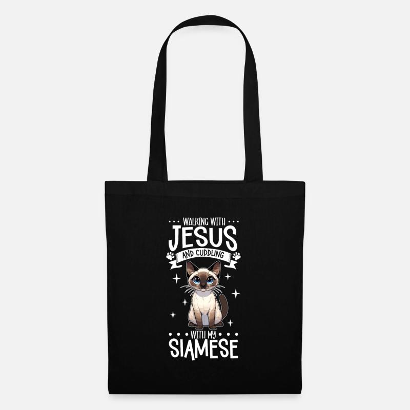 Jesus und meine Siamkatze - Stoffbeutel - Schwarz