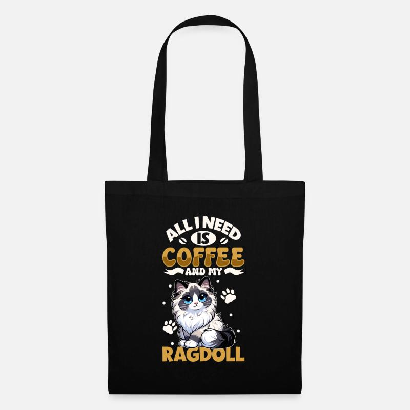 Kaffee und meine Ragdoll - Stoffbeutel - Schwarz