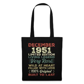 Dezember 1951 - Geburtstag Dezember 1951 Jahr - Stoffbeutel - Schwarz - Vorne