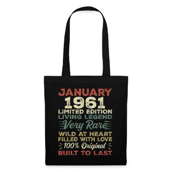 Januar 1961 Geburtstag - Januar 1961, January 1961 - Stoffbeutel - Schwarz - Vorne