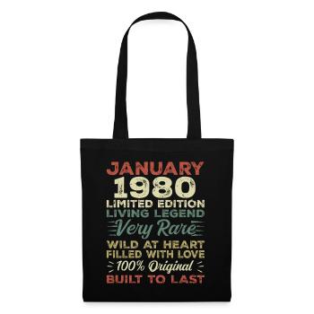 Anniversaire de Janvier 1980 - Janvier 1980, Janvier 1980 - Sac en tissu - noir - Devant