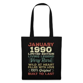 Januar 1990 Geburtstag - Januar 1990, January 1990 - Stoffbeutel - Schwarz - Vorne