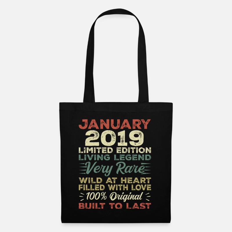 Januar 2019 Geburtstag - Januar 2019, January 2019 - Stoffbeutel - Schwarz