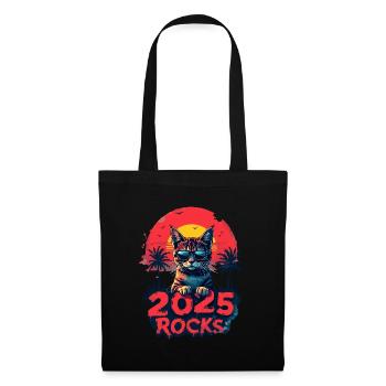 Das Jahr 2025 wird rocken Katze für - Stoffbeutel - Schwarz - Vorne