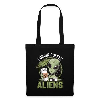 Witziges Ich trinke Kaffee mit Aliens - Stoffbeutel - Schwarz - Vorne