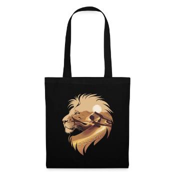 Silhouette de lion dans le désert avec lever du soleil - Sac en tissu - noir - Devant