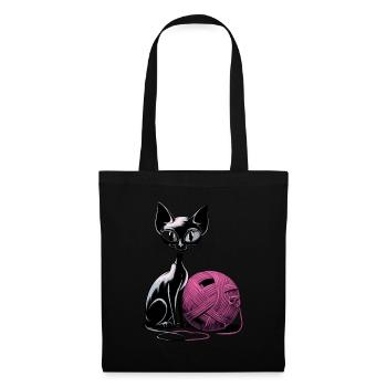Black cat with ball of wool for cat lovers - Tote Bag - black - Front