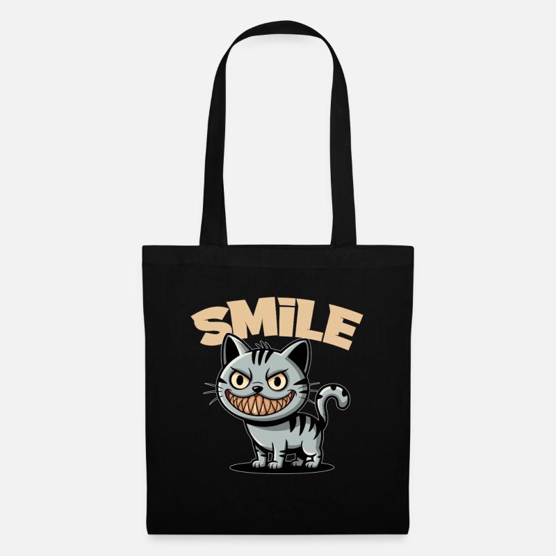 Lächeln Katze Grinsen Comic Stil Smile - Stoffbeutel - Schwarz