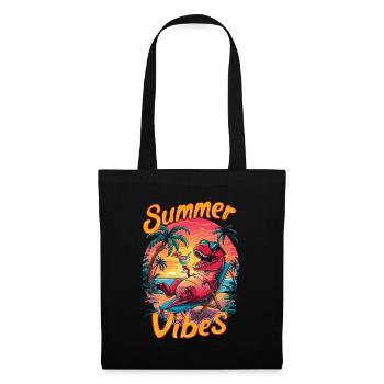 Ambiance estivale dino sur la plage avec des palmiers et - Sac en tissu - noir - Devant