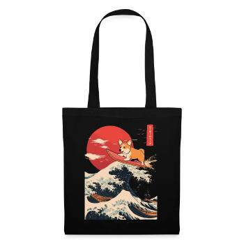 Corgi chien Hund Animal Japonais Surf Plage Vague - Sac en tissu - noir - Devant