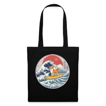 Shiba Inu Chien Animal Japonais Surf Plage Vague - Sac en tissu - noir - Devant