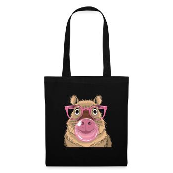 Capybara Mit Rosa Brille Und Kaugummiblasen Stil - Stoffbeutel - Schwarz - Vorne