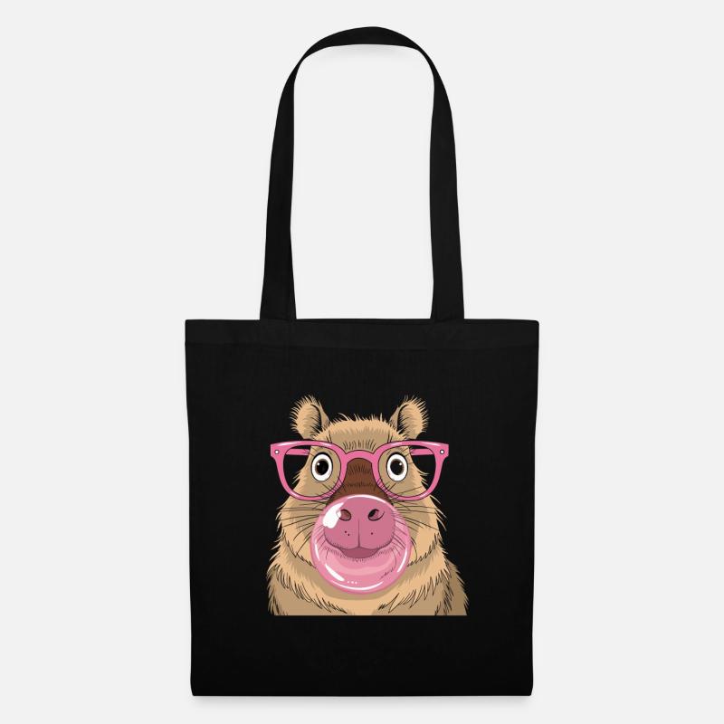 Capybara with pink glasses and bubblegum bubbles style - Tote Bag - black
