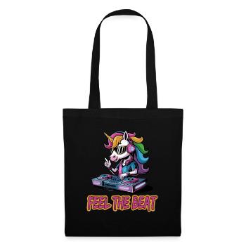 Feel The Beat DJ Einhorn Musikliebhaber - Stoffbeutel - Schwarz - Vorne