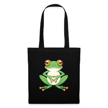 Meditierender Frosch Mit Großen Augen - Stoffbeutel - Schwarz - Vorne