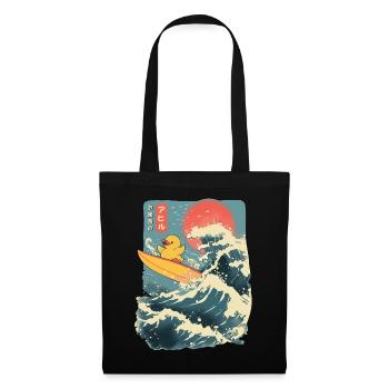 Canard en caoutchouc Animal Japonais Surf Fleur Coucher de soleil - Sac en tissu - noir - Devant