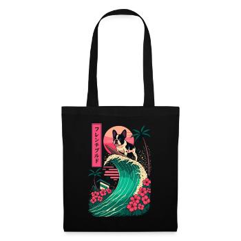 French Bulldog Dog Animal Japanese Surfing Flower - Tote Bag - black - Front