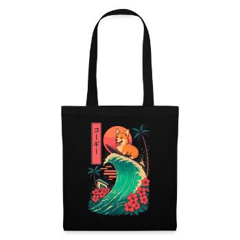 Corgi Dog Animal Japanese Surfing Flower Sunset - Tote Bag - black - Front