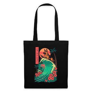 German Shepherd Dog Animal Japanese Surfing Flower - Tote Bag - black - Front