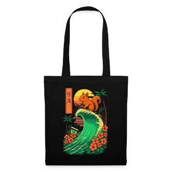 Squirrel Rodent Animal Japanese Surfing Flower - Tote Bag - black - Front