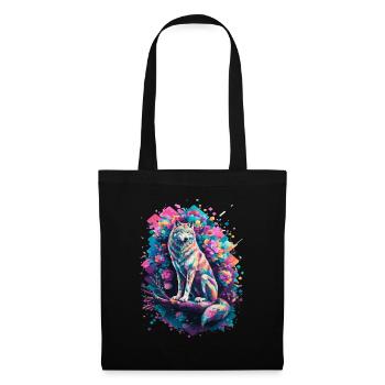 Farbiger Wolf Mit Blumen Und Geometrischen Formen - Stoffbeutel - Schwarz - Vorne