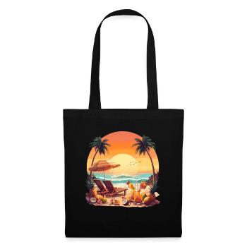 Relaxing on the beach under palm trees with - Tote Bag - black - Front