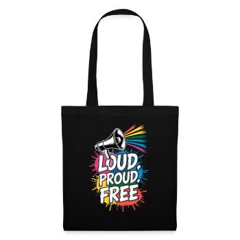 Loud, Proud, Free Megafon Regenbogen - Stoffbeutel - Schwarz - Vorne
