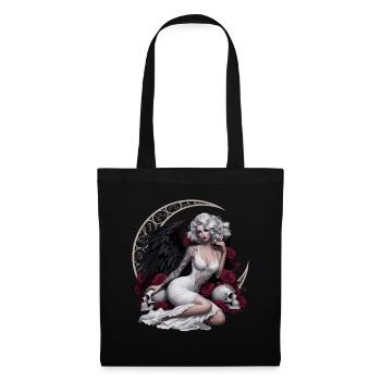 Ange noir avec des roses et un crâne - Sac en tissu - noir - Devant