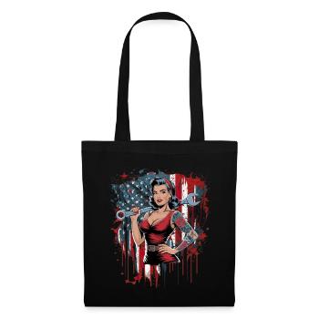 Femme forte avec drapeau et clé à molette - Sac en tissu - noir - Devant
