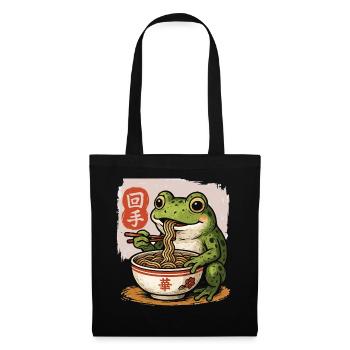 Cartoon Frosch Essen Ramen Bowl Asiatisches Essen - Stoffbeutel - Schwarz - Vorne