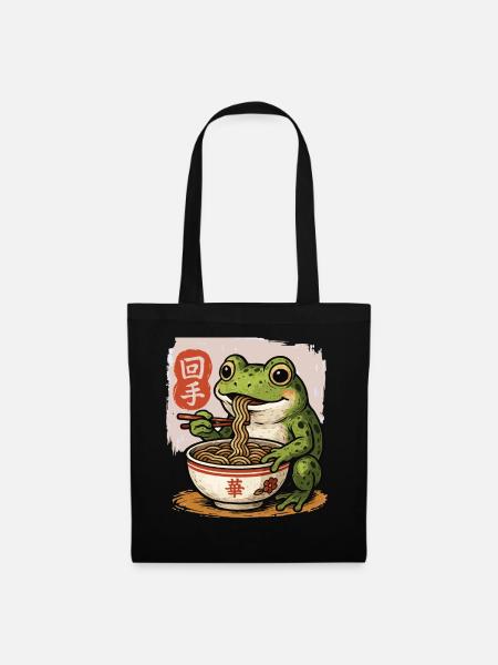 Cartoon Frog Eating Ramen Bowl Asian Food - Tote Bag - black