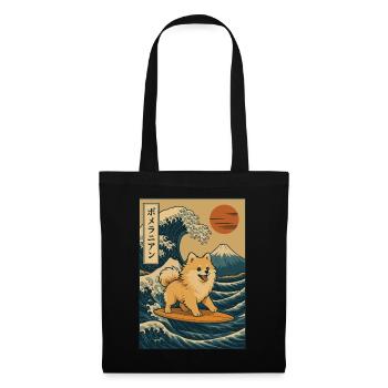 Chien de Poméranie Amoureux Surf Grande Vague Mont Fuji - Sac en tissu - noir - Devant