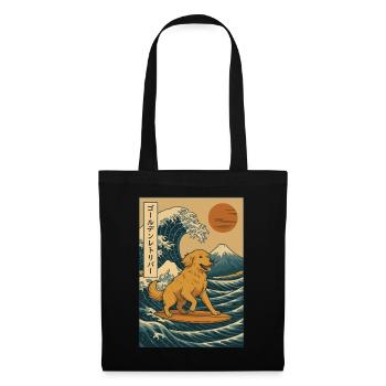 Golden Retriever Dog Surfing Wave Japanese Style - Tote Bag - black - Front