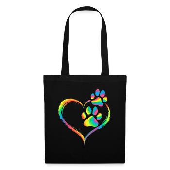 Rainbow Heart Paw Print Animal Love - Tote Bag - black - Front