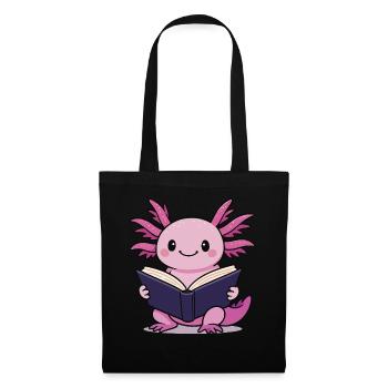 Cute Axolotl Reading Book Reader Cartoon Kawaii - Tote Bag - black - Front
