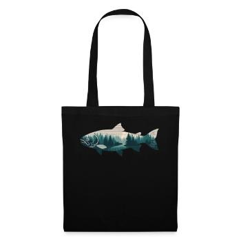 lachs fisch wald natur angeln bäume berg - Stoffbeutel - Schwarz - Vorne