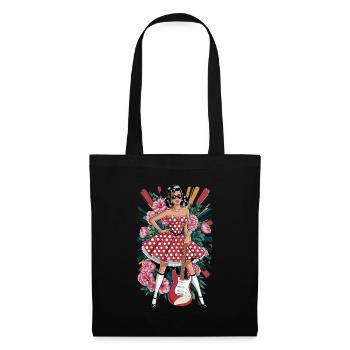 Rockabilly Femme Rétro Avec Guitare Et Fleurs - Sac en tissu - noir - Devant