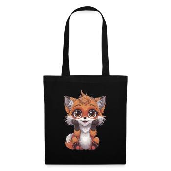 Niedlicher Zeichentrickfuchs mit großen Augen und - Stoffbeutel - Schwarz - Vorne