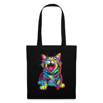 Colorful cat with headphones in retro style - Tote Bag - black - Front