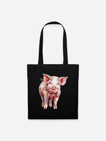 Cochon floral avec imprimé floral pour - Sac en tissu - noir