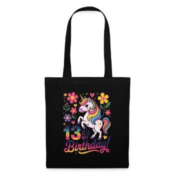 13th Birthday Unicorn Floral Design - Tote Bag - black - Front