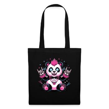 Punk Panda Rockt Die Bühne Mit Energie Und Stil - Stoffbeutel - Schwarz - Vorne