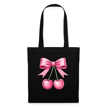 Kirschen Mit Rosa Schleife: Süßer Stil Für Deinen - Stoffbeutel - Schwarz - Vorne