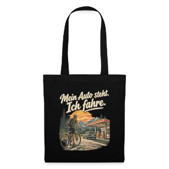 Mein Auto steht, ich fahre – Vintage Roadtrip - Stoffbeutel - Schwarz - Vorne