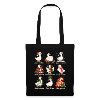 Weihnachtsgänse mit Gans-Wortspiel - Stoffbeutel - Schwarz - Vorne