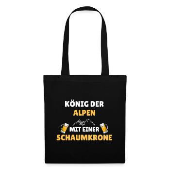 König der Alpen - Bier und Wandern Spruch - Stoffbeutel - Schwarz - Vorne