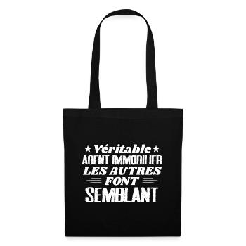 Véritable Agent Immobilier Cadeau Humour - Sac en tissu - noir - Devant